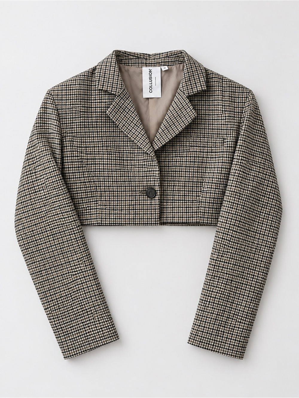 NWOT COLLUSION cropped brown/neutral plaid one button blazer size 8 new